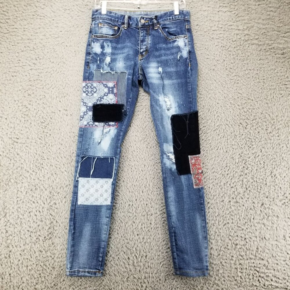 Dope Jeans Mens 28x32 Blue Blood Sweat & Tears Upcycled Button Fly Skinny